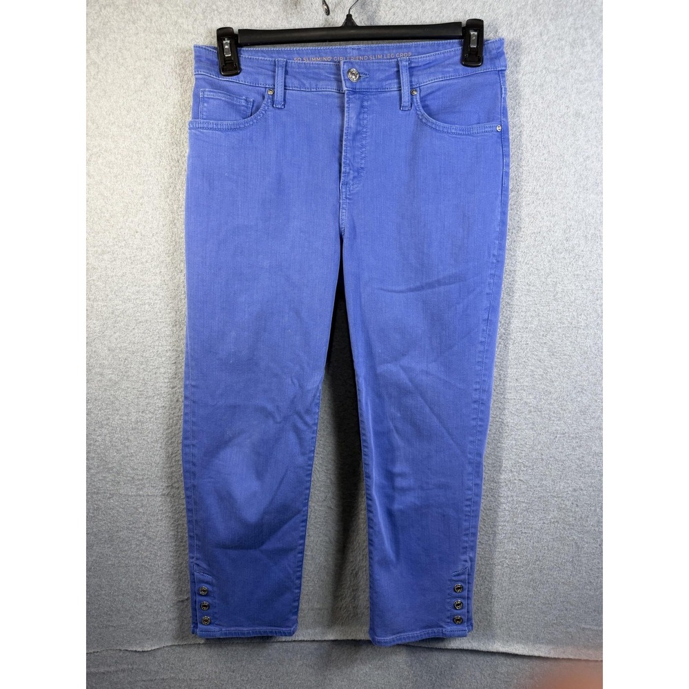 Chicos Jeans Womens‎ 6 Blue So Slimming Girlfriend Slim Leg Crop Button Hem